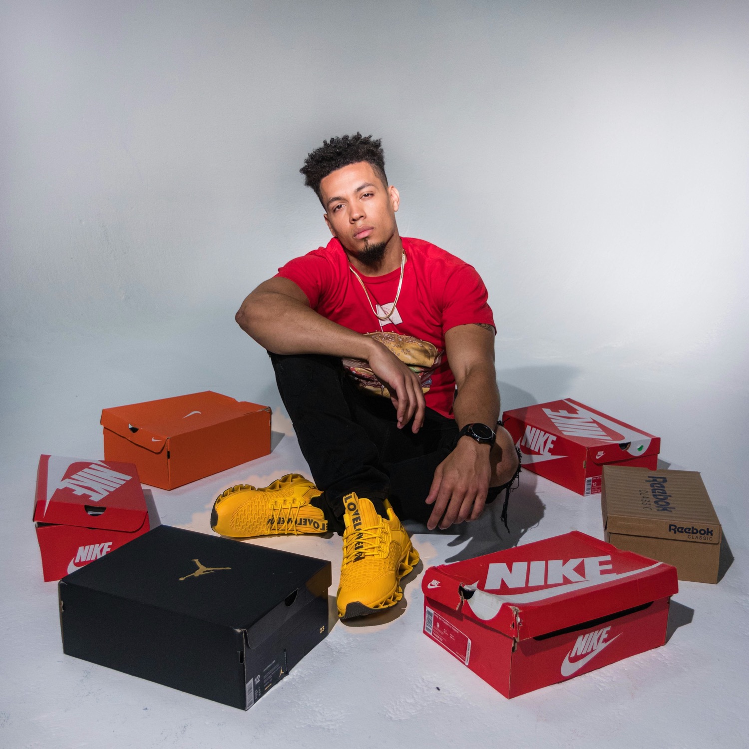 Editorial shot, the shoe among shoeboxes